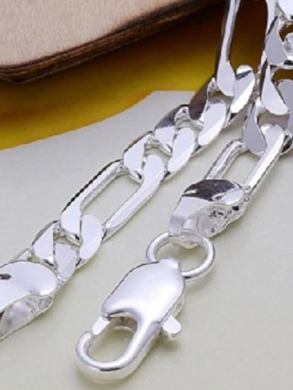 Sterling Silver Figaro Chain Bracelet - Polished Silver
